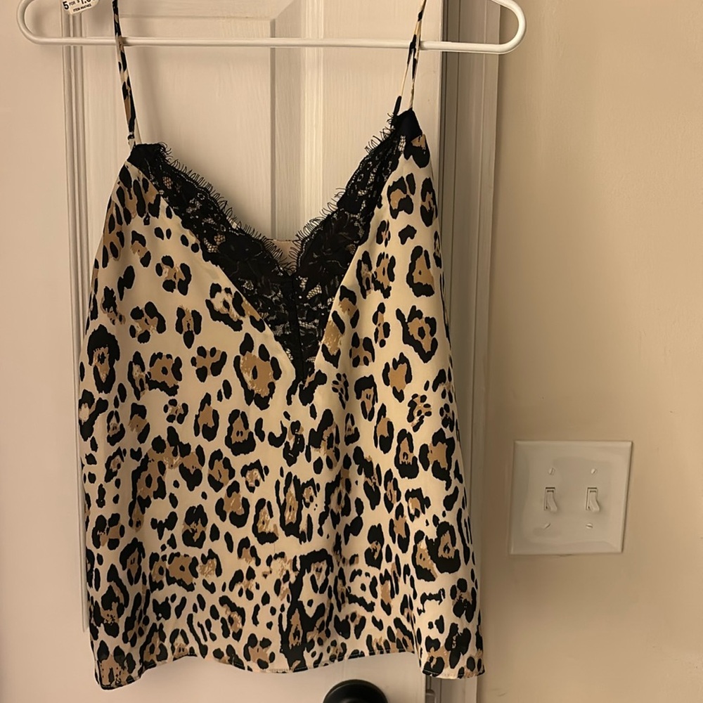 Cheetah cami with lace detail